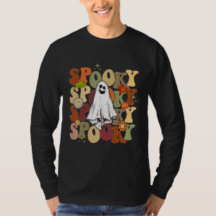 Retro Groovy Flower Pumpkin Spooky Halloween Ghost T-Shirt