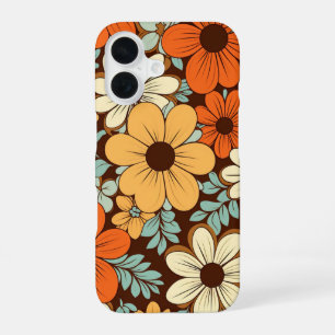 Retro Groovy Flowers Florals Brown Yellow Orange iPhone 16 Case