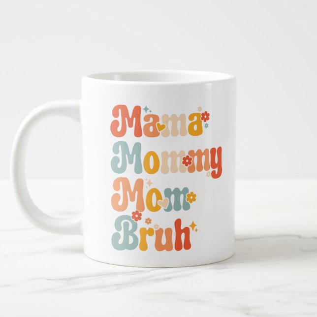 Retro Groovy Flowers Mother's Day Photo Large Coffee Mug (Left)