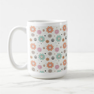 Retro Groovy Flowers & Peace Signs Coffee Mug