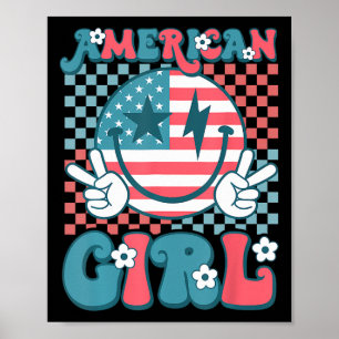 Retro Groovy Fourth 4th Of July Smile American Gir Poster