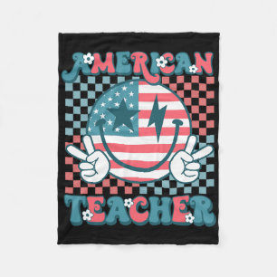Retro Groovy Fourth 4th Of July Smile American Tea Fleece Blanket