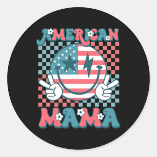 Retro Groovy Fourth 4th Of July Smile For Mom Amer Classic Round Sticker