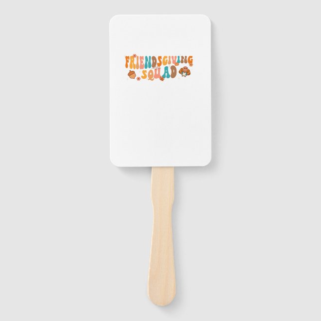 Retro Groovy Friendsgiving Squad Team Turkey Thank Hand Fan (Front)