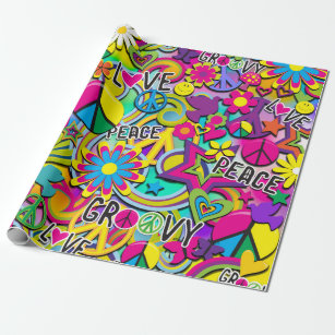 Retro Groovy FUN 60's Sixties Love Birthday Party Wrapping Paper