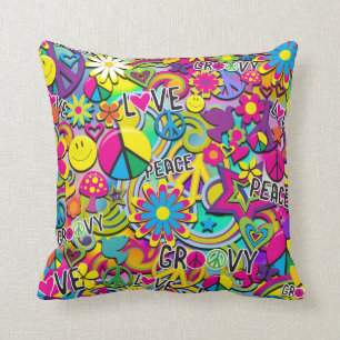 Retro Groovy FUN 60's Sixties Love Colourful Funky Throw Pillow