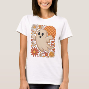 Retro Groovy Ghost Cute Floral Halloween Floral T-Shirt
