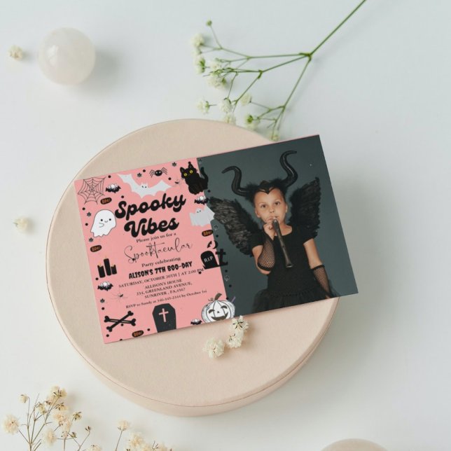 Retro groovy Ghost Halloween Spooky vibes Birthday Invitation (Creator Uploaded)