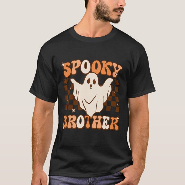 Retro Groovy Ghost Spooky Brother Costume Matching T-Shirt (Front)