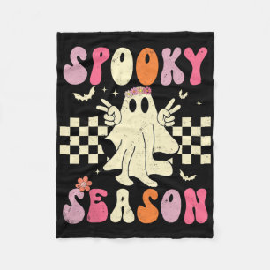 Retro Groovy Ghost Spooky Season Ghost Boo Hallowe Fleece Blanket