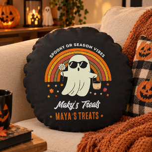 Retro Groovy Ghost Sunglasses Daisy Spooky Name Round Pillow