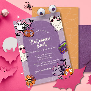 Retro Groovy Ghouls Halloween Party Invitation