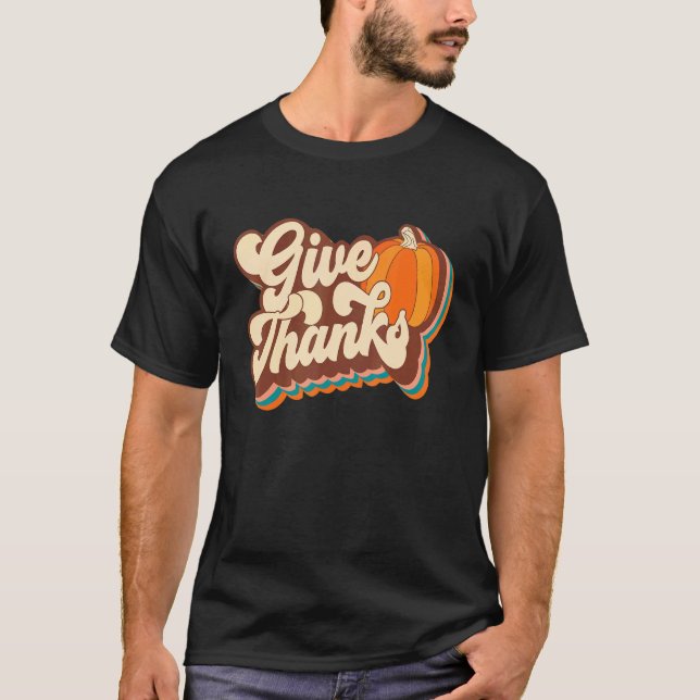 Retro Groovy Give Thanks Y'all Fun Fall Leaves Tha T-Shirt (Front)