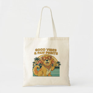 Retro Groovy Golden Retriever Dog Peace & Love Tote Bag