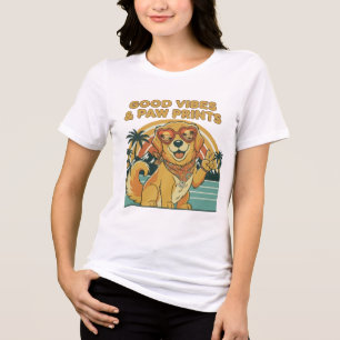 Retro Groovy Golden Retriever Dog Peace & Love Tri-Blend Shirt