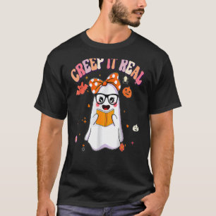 Retro Groovy Halloween Creep It Real Ghost Readin T-Shirt