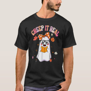 Retro Groovy Halloween Creep It Real Ghost Readin T-Shirt
