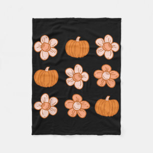 Retro Groovy Halloween Fall Hippie Pumpkin Floral Fleece Blanket