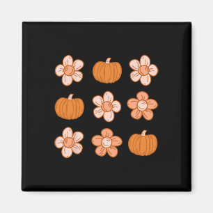 Retro Groovy Halloween Fall Hippie Pumpkin Floral Magnet