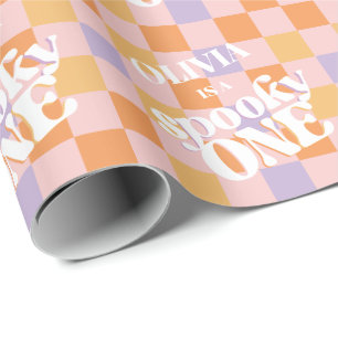 Retro Groovy Halloween First Birthday Wrapping Paper