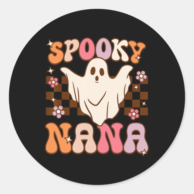 Retro Groovy Halloween Ghost Spooky Nana Costume  Classic Round Sticker (Front)