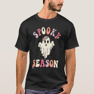 Retro Groovy Halloween Ghost Spooky Season Teacher T-Shirt