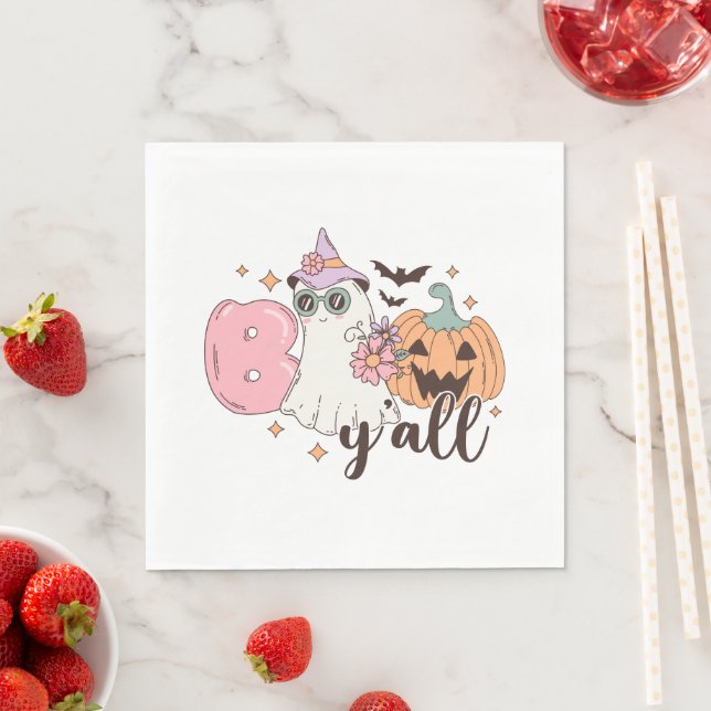 Retro Groovy Halloween Spooky Boo Y’all  Napkin (Insitu)