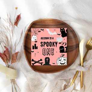 Retro Groovy Halloween spooky one first birthday  Napkin