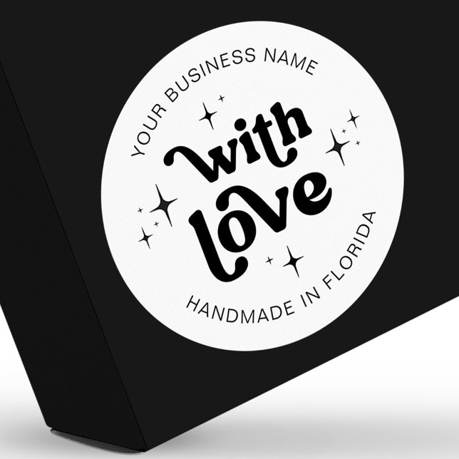 Retro Groovy Handmade With Love Business Label (Complete your packaging design with these trendy with love product labels)