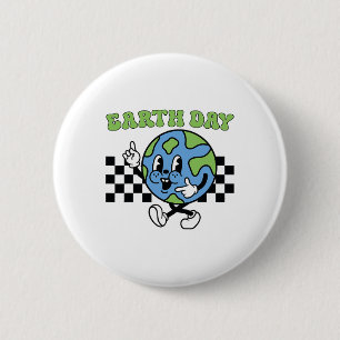 Retro Groovy Happy Earth Day Cute Earth With Earth 2 Inch Round Button