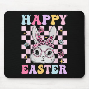 Retro Groovy Happy Easter Bunny Chequered For Wome Mouse Pad