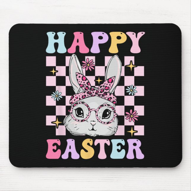 Retro Groovy Happy Easter Bunny Chequered For Wome Mouse Pad (Front)