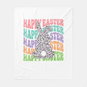 Retro Groovy Happy Easter Leopard Rabbit Women Gir Fleece Blanket