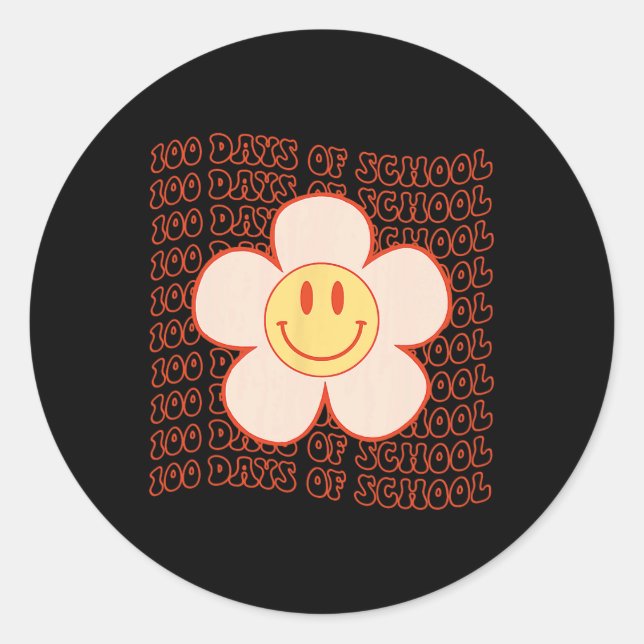 Retro Groovy Happy Face 100 Days Of School Cute 10 Classic Round Sticker (Front)