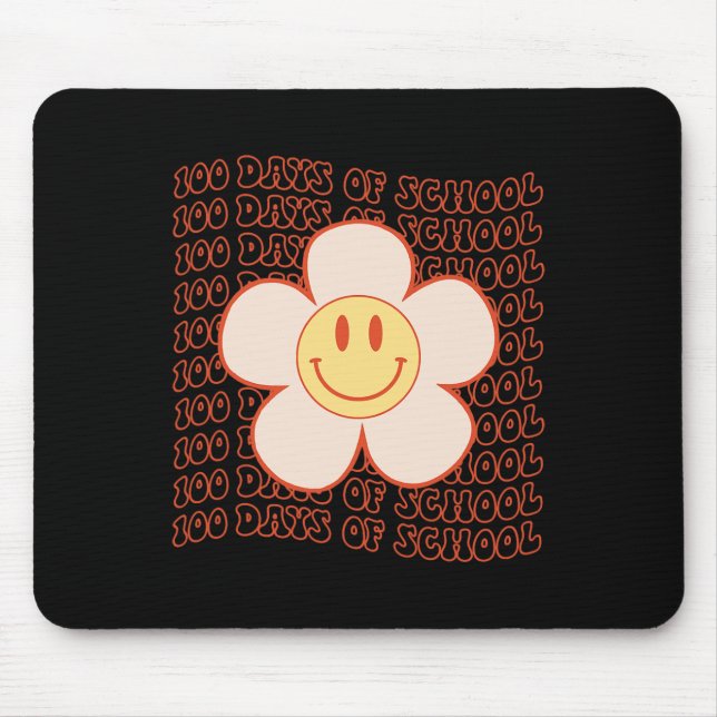 Retro Groovy Happy Face 100 Days Of School Cute 10 Mouse Pad (Front)