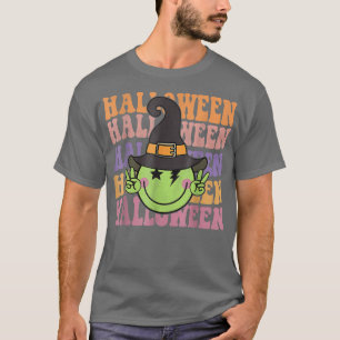 Retro Groovy Happy Halloween Face Witch Hippie Spo T-Shirt