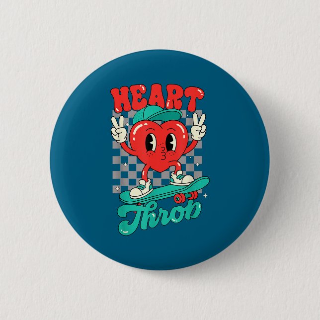 Retro Groovy Heart Throb Valentines Day Toddlers B 2 Inch Round Button (Front)