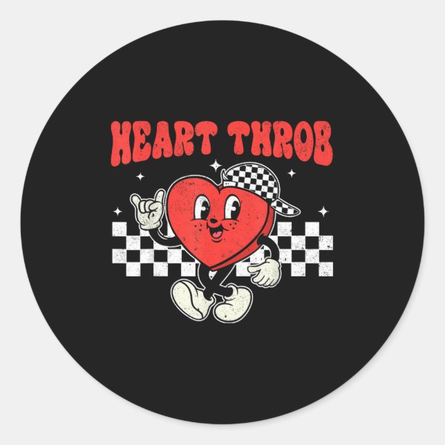Retro Groovy Heart Throb Valentines Day Toddlers B Classic Round Sticker (Front)