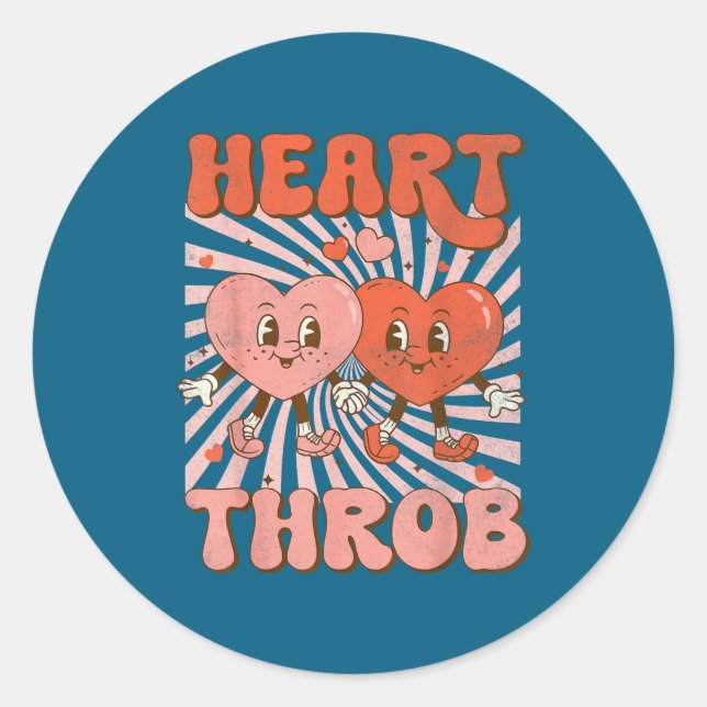 Retro Groovy Heart Throb Valentines Day Toddlers B Classic Round Sticker (Front)