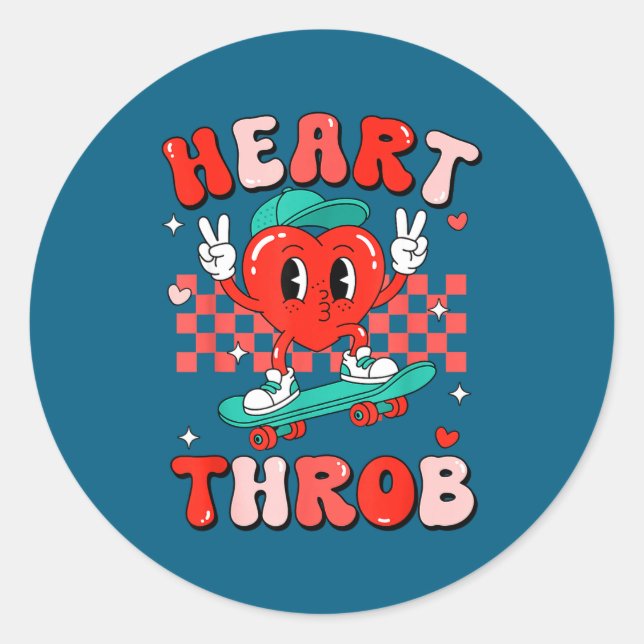 Retro Groovy Heart Throb Valentines Day Toddlers B Classic Round Sticker (Front)