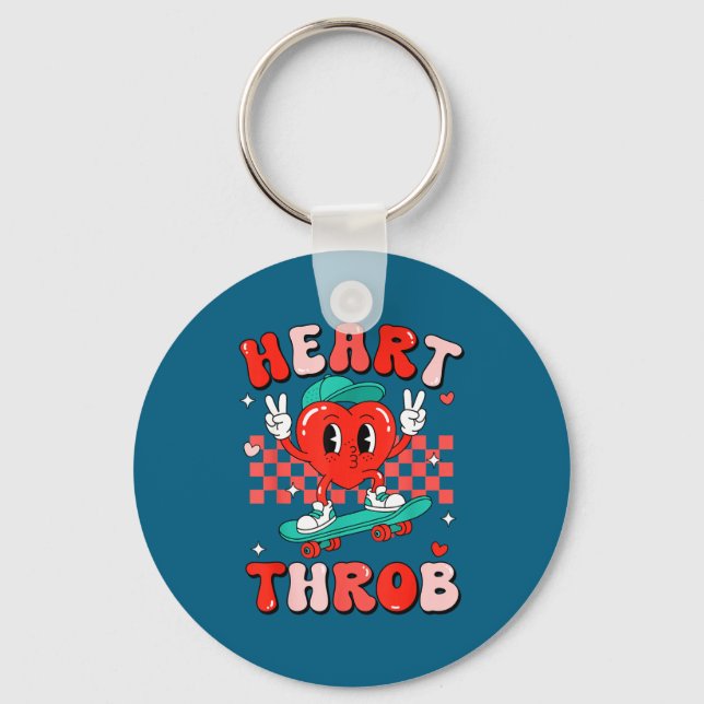 Retro Groovy Heart Throb Valentines Day Toddlers B Keychain (Front)