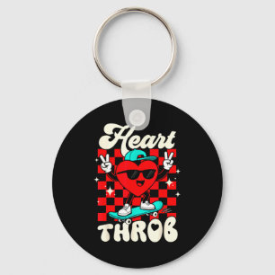 Retro Groovy Heart Throb Valentines Day Toddlers B Keychain