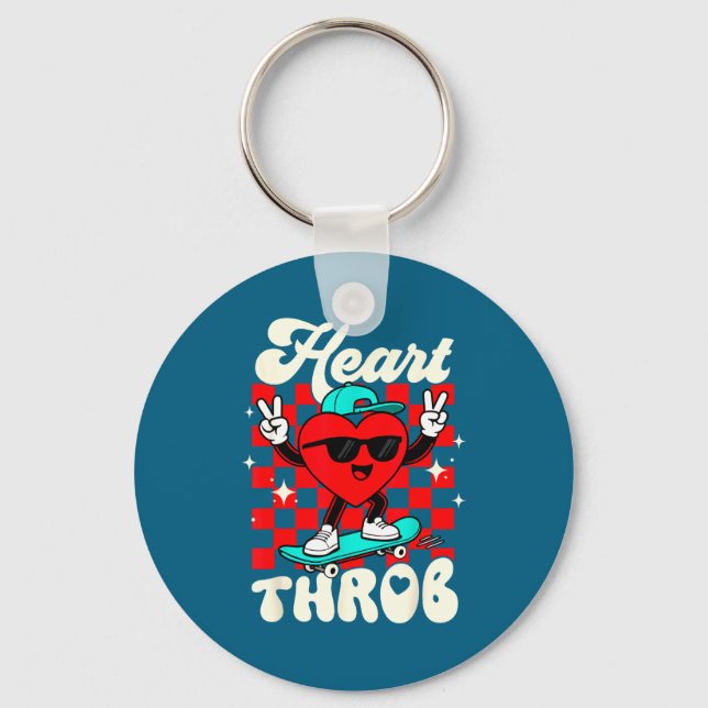 Retro Groovy Heart Throb Valentines Day Toddlers B Keychain (Front)