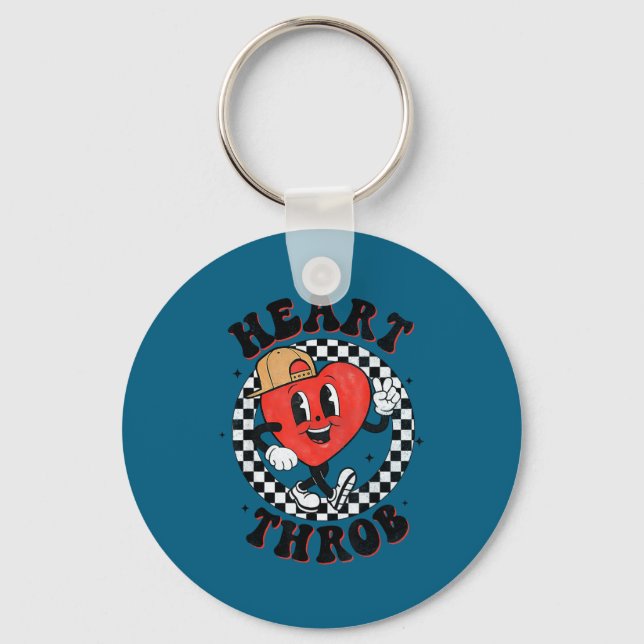 Retro Groovy Heart Throb Valentines Day Toddlers B Keychain (Front)