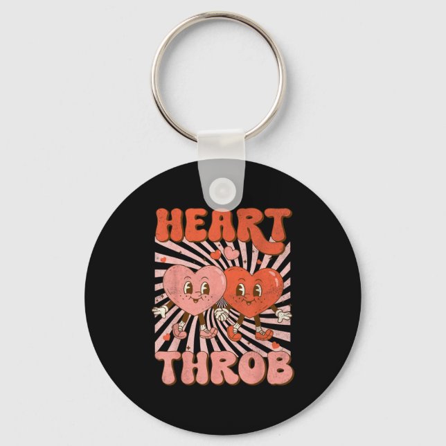 Retro Groovy Heart Throb Valentines Day Toddlers B Keychain (Front)