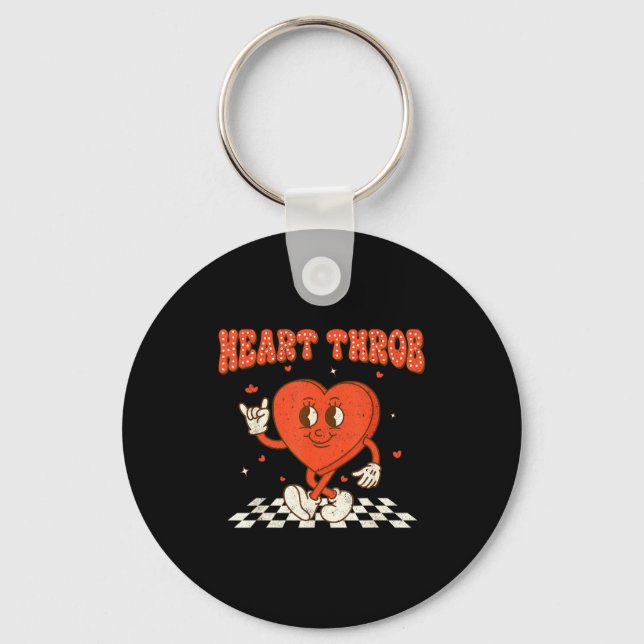 Retro Groovy Heart Throb Valentines Day Toddlers B Keychain (Front)