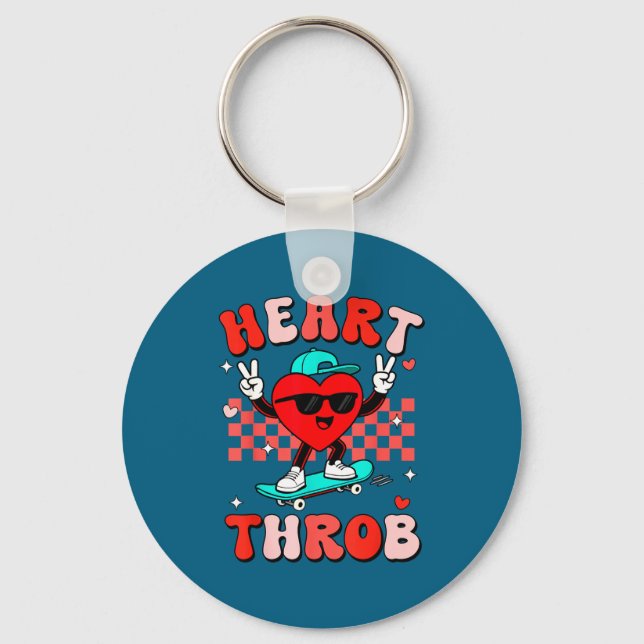 Retro Groovy Heart Throb Valentines Day Toddlers B Keychain (Front)
