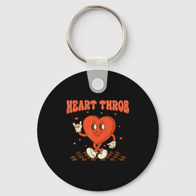 Retro Groovy Heart Throb Valentines Day Toddlers B Keychain (Front)