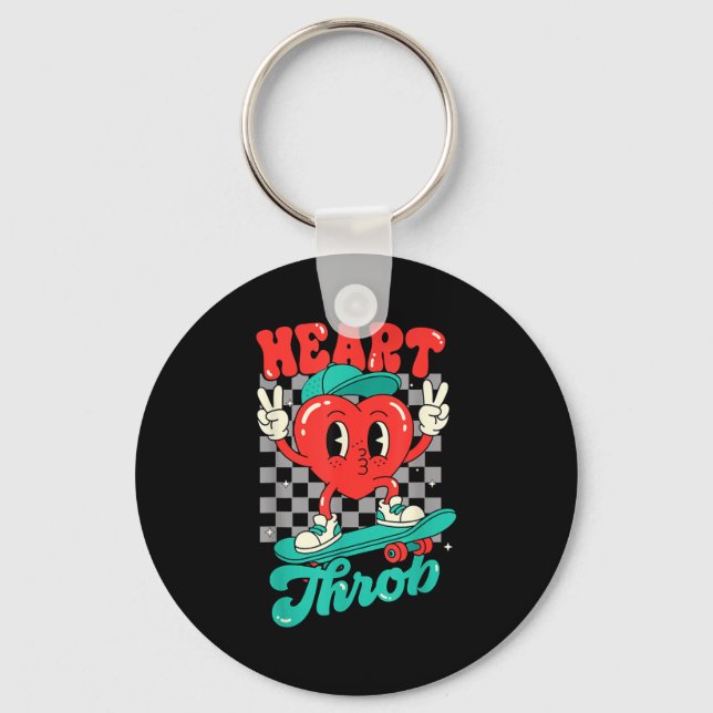 Retro Groovy Heart Throb Valentines Day Toddlers B Keychain (Front)