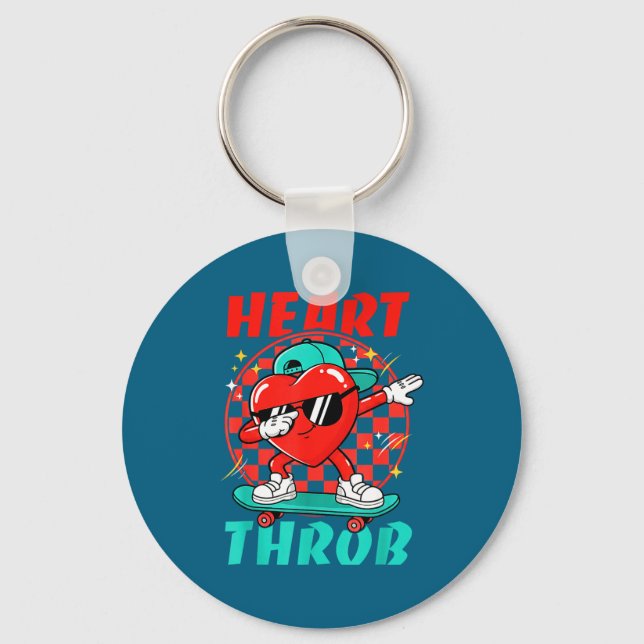 Retro Groovy Heart Throb Valentines Day Toddlers B Keychain (Front)